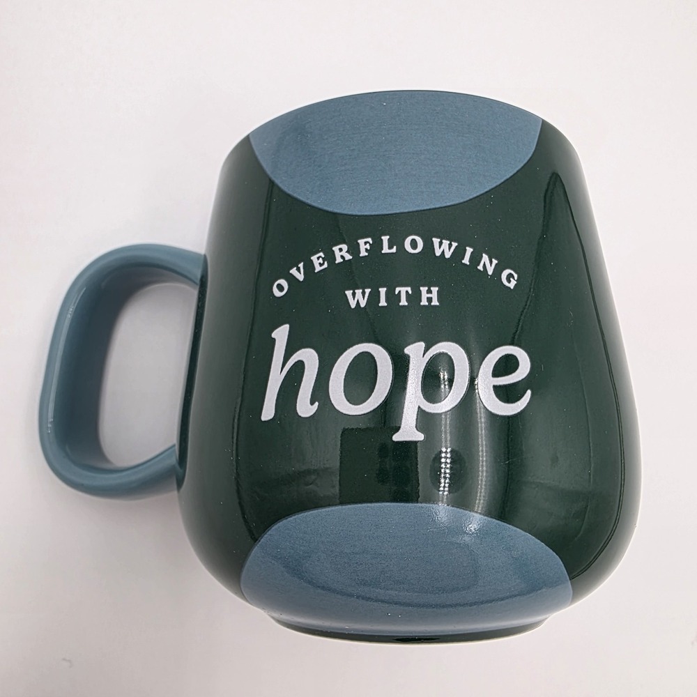 Dayspring "Overflowing With Hope" Mug Green & Blue 16 Oz Romans 15:13 Gift Cup